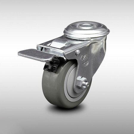 Service Caster 3.5 Inch SS Gray Polyurethane Swivel Bolt Hole Caster with Total Lock Brake SCC SCC-SSBHTTL20S3514-PPUB